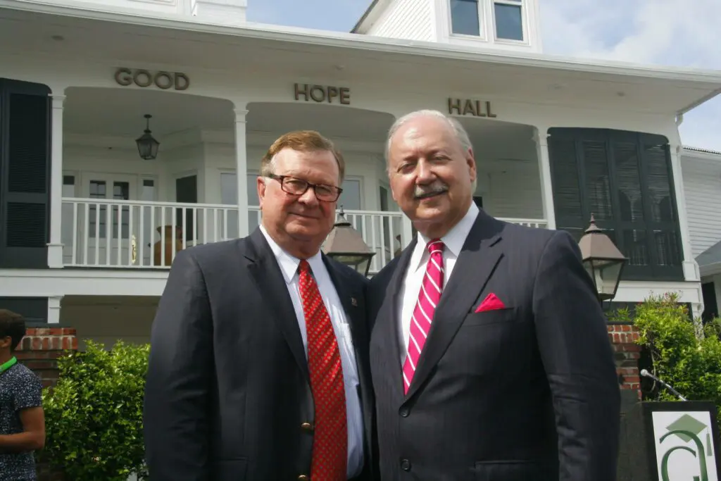 Glenn Armentor with a colleague outside Good Hope Hall