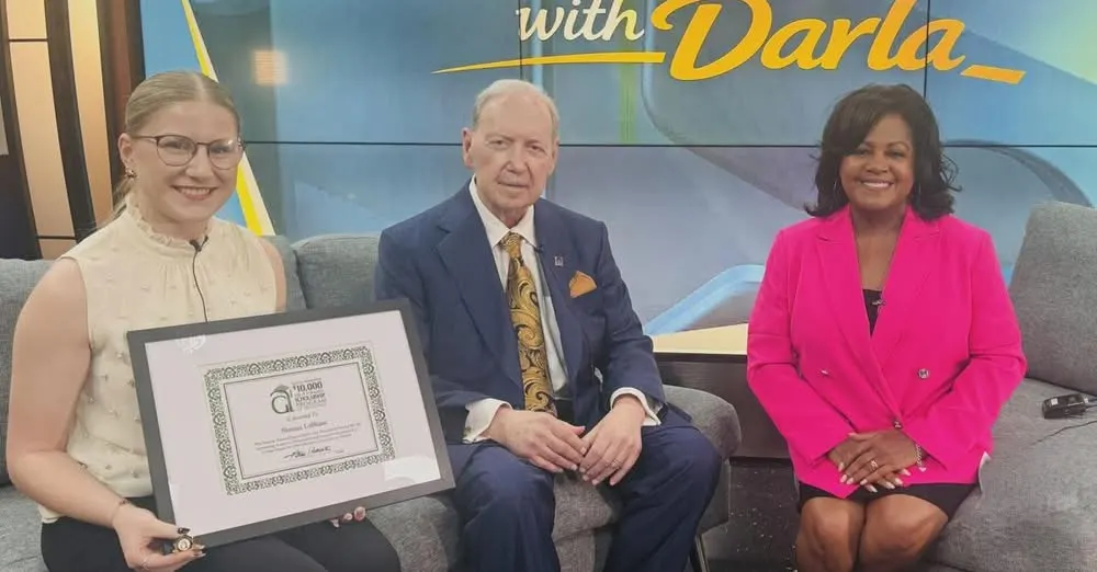 Pay-It-Forward scholarship recipient with Glenn Armentor on Midday with Darla